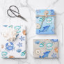 Cute Blue Seaside Beachy Baby Shower Wrapping Paper Sheets