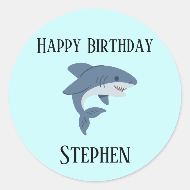 Cute blue shark personalized classic round sticker (Front)