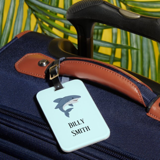 Cute blue shark personalized luggage tag (Front Insitu 1)