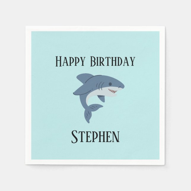 Cute blue shark personalized napkins (Front)