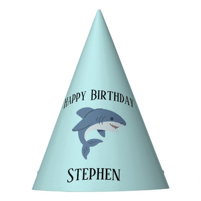 Cute blue shark personalized party hat (Front)