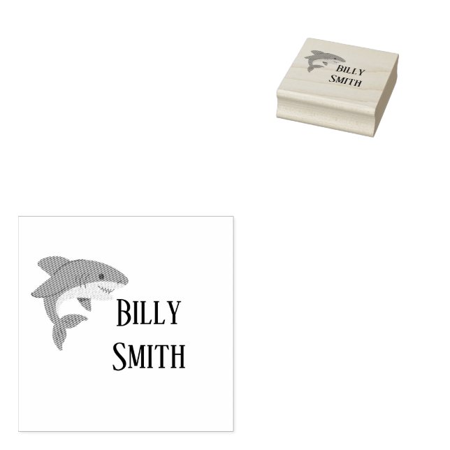Cute blue shark personalized rubber stamp (Stamped)