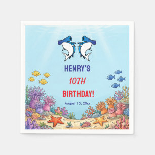 Cute Blue Shark Under the Sea Birthday Napkins