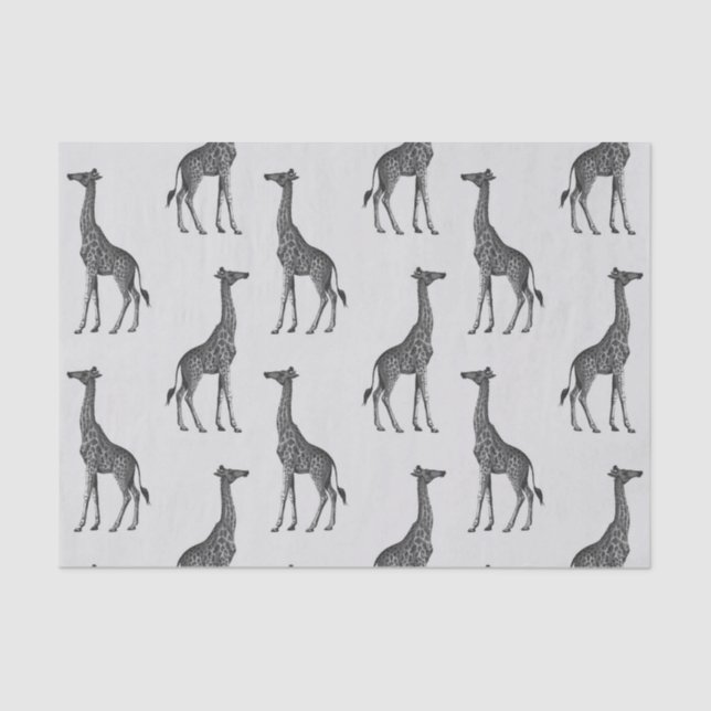 Cute Blue Silver Giraffe Print Tissue Paper (Front)