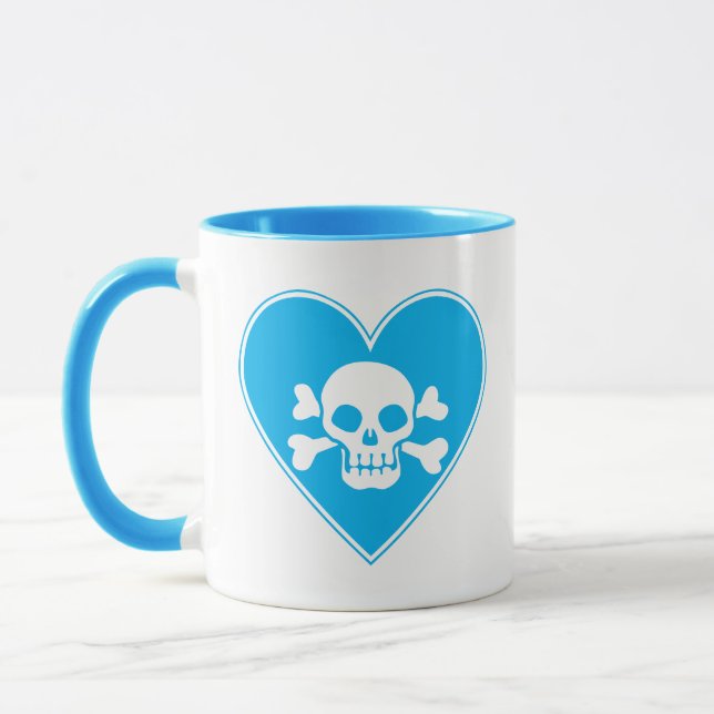 Cute Blue Skull in Heart Mug (Left)