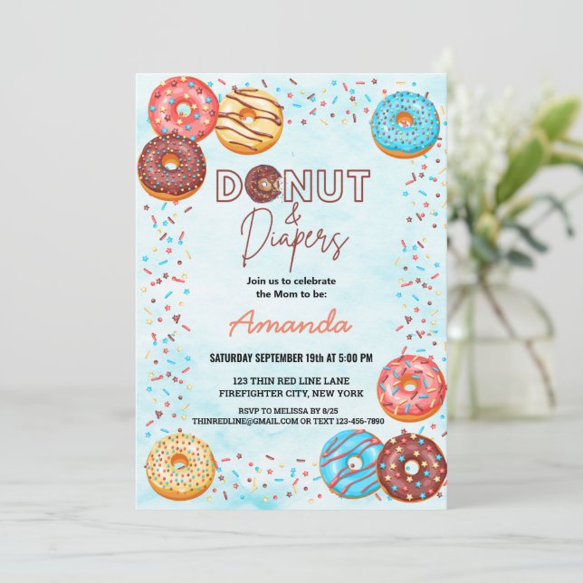Cute Blue Sky Donuts Diapers Baby Shower  Invitation (Standing Front)