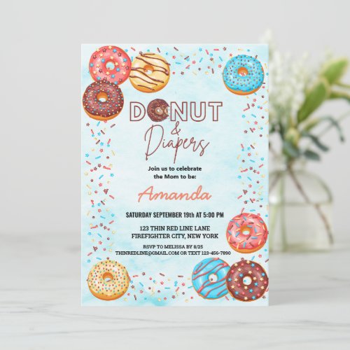 Cute Blue Sky Donuts Diapers Baby Shower  Invitation