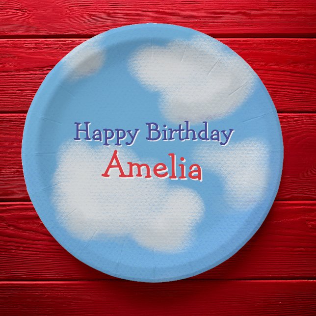 Cute Blue Sky kids Birthday  Paper Plates (Creator Uploaded)