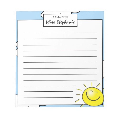 Cute Blue Sky Sunshine Smile Face From Teacher Notepad