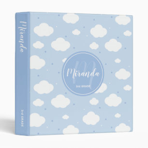 Cute Blue Sky with Custom Monogram and Name 3 Ring Binder
