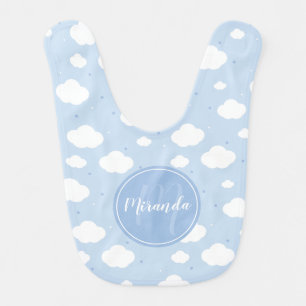 Cute Blue Sky with Custom Monogram and Name Baby Bib