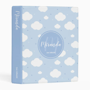 Cute Blue Sky with Custom Monogram and Name Mini Binder