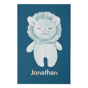Cute Blue Sleeping Lion Nursery Decor Faux Canvas Print