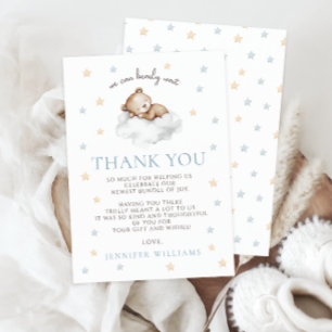 Cute Blue Sleepy Teddy Bear Baby Boy Shower Thank You Card