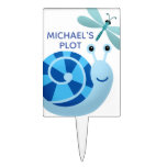 Cute Blue Snail and Dragonfly Custom Garden Plot Cake Topper