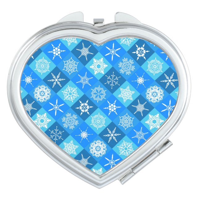 Cute blue snowflake patterns design compact mirror (Front)