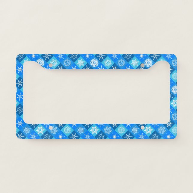 Cute blue snowflake patterns design license plate frame (Front)