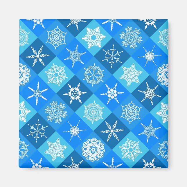 Cute blue snowflake patterns design magnet (Front)