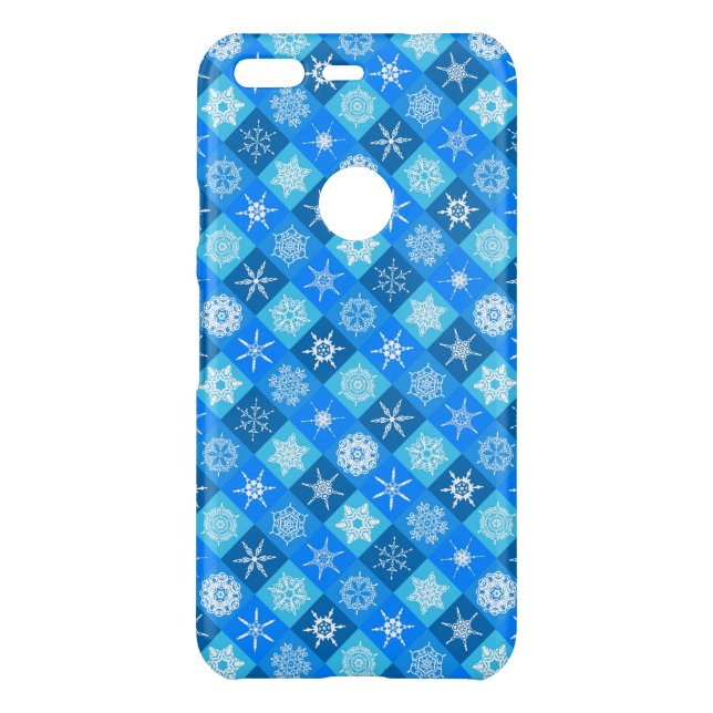 Cute blue snowflake patterns design uncommon google pixel case (Back)