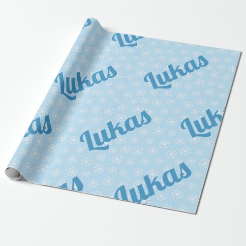 Cute Blue Snowflake Personalized Boys Christmas Wrapping Paper