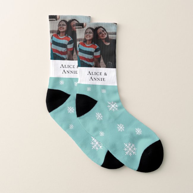 Cute Blue Snowflake Personalized Photo For Dad Socks