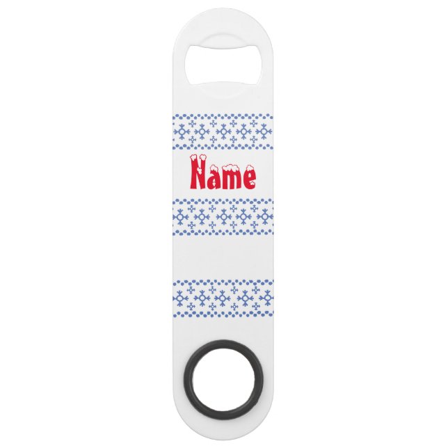 Cute Blue Snowflakes Pattern Thunder_Cove Bar Key (Front)