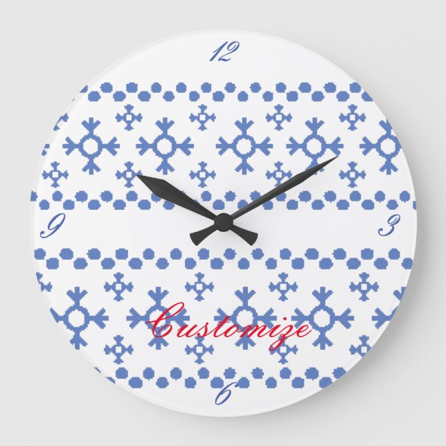 Cute Blue Snowflakes Pattern Thunder_Cove Large Clock (Front)