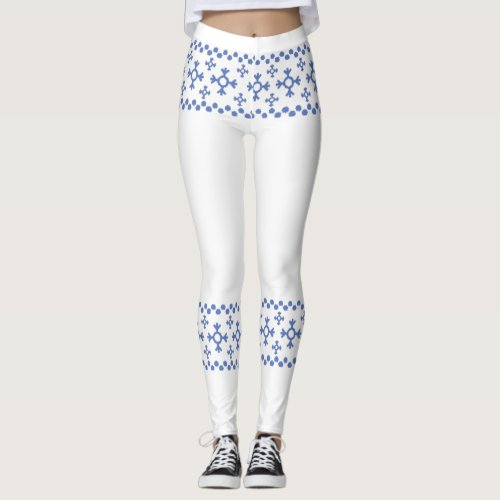 Cute Blue Snowflakes Pattern Thunder_Cove Leggings