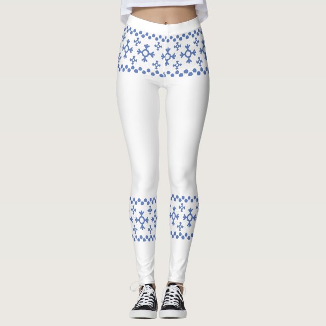 Cute Blue Snowflakes Pattern Thunder_Cove Leggings (Front)