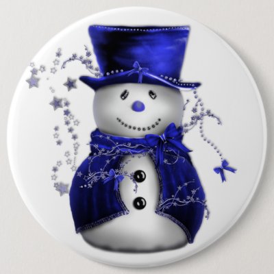 Cute Blue Snowman Christmas Button