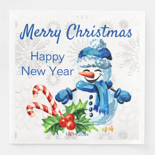 Cute Blue Snowman Christmas Party Paper Napkin