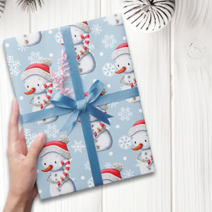 Cute Blue Snowman Christmas Wrapping Paper
