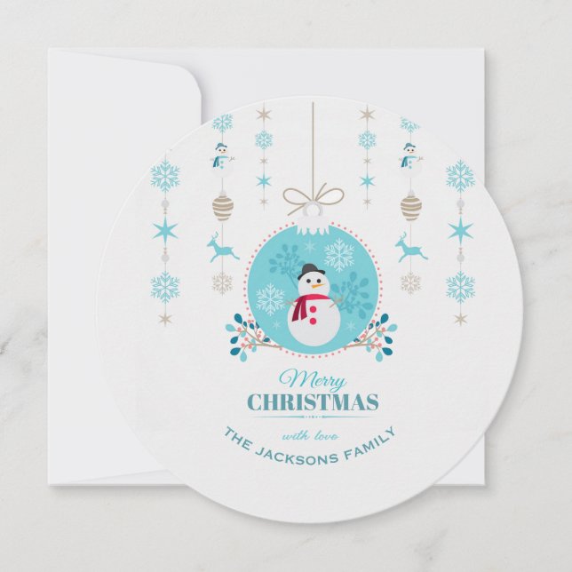 Cute blue Snowman Merry Christmas card (Front)