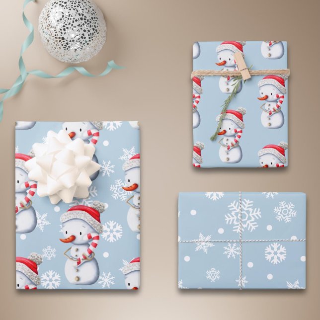 Cute Blue Snowman Snowflakes Christmas  Wrapping Paper Sheets (Creator Uploaded)