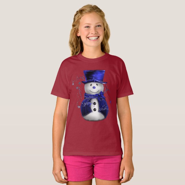 Cute Blue Snowman T-Shirt (Front Full)