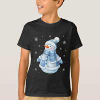 Cute Blue Snowman With Snowflakes Winter Christmas