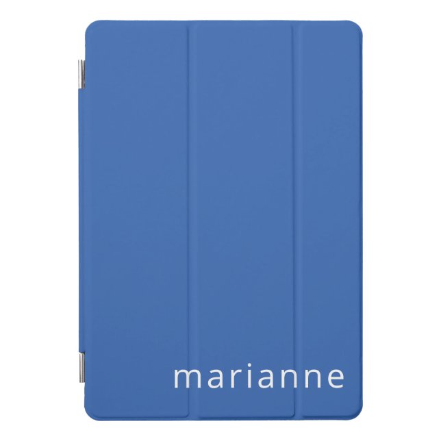 Cute Blue Solid Color Personalized Name iPad Pro Cover (Front)