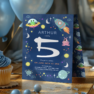 Cute Blue Space Alien Monster Boys Birthday Invitation