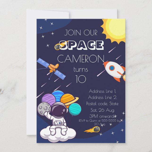 Cute Blue Space Astronaut Personalize Birthday Boy Invitation (Front)