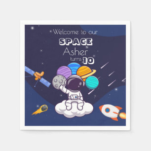 Cute Blue Space Astronaut Personalize Birthday Boy Napkins