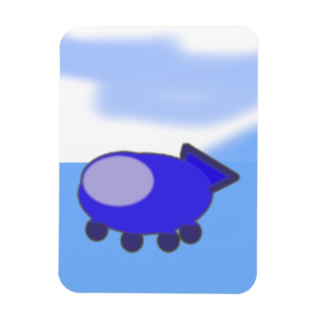 Cute Blue Spaceship Clouds Flexible Photo Magnet (Vertical)