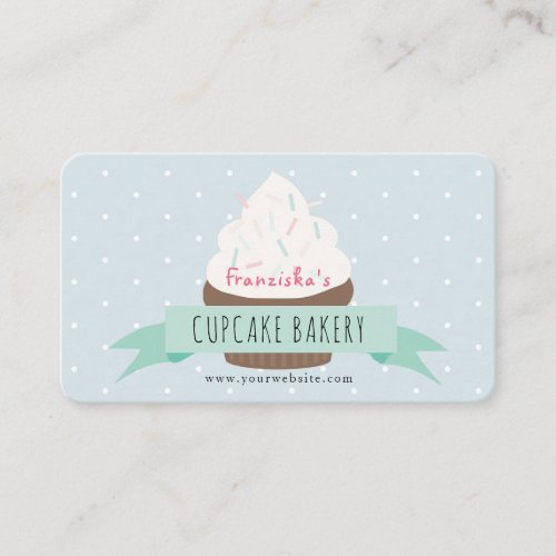 Cute Blue Sprinkles Cupcake Bakery Business Card