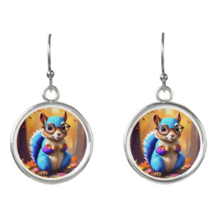 Cute Blue Squirrel Wearing Glasses-56786  Earrings