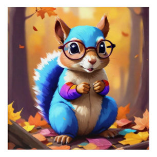 Cute Blue Squirrel with Glasses-56786 Acrylic Print