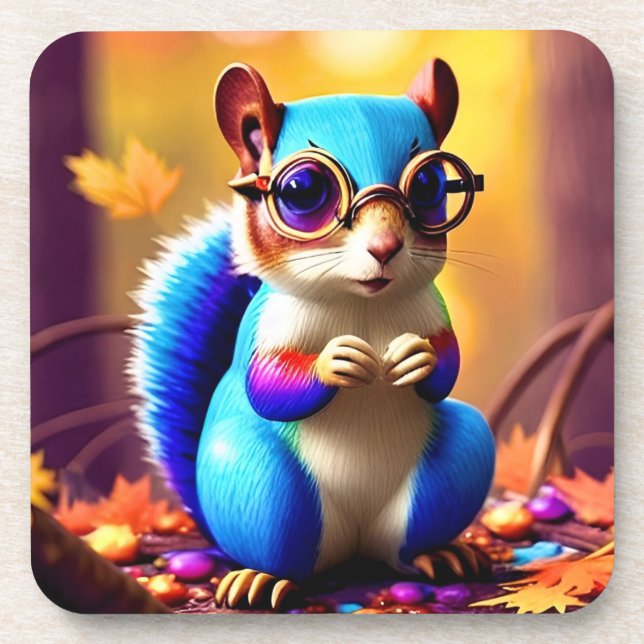 Cute Blue Squirrel with Glasses-56786 Beverage Coaster (Front)