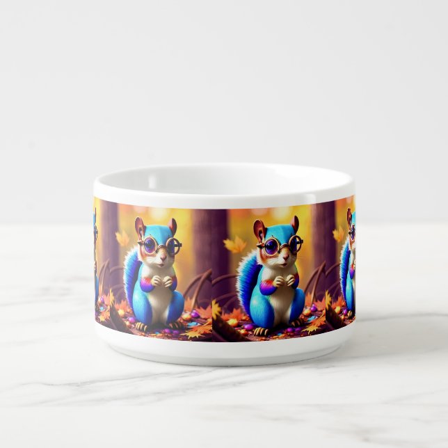 Cute Blue Squirrel with Glasses-56786 Bowl (Center)
