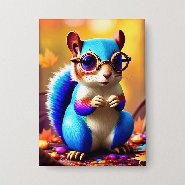 Cute Blue Squirrel with Glasses-56786 Button (Front)