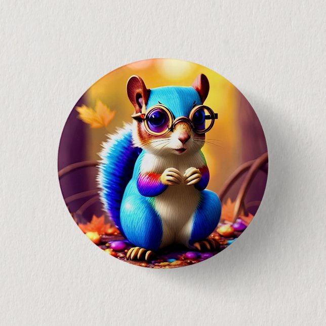 Cute Blue Squirrel with Glasses-56786 Button (Front)