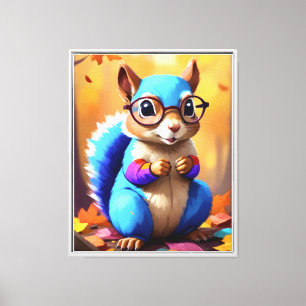 Cute Blue Squirrel with Glasses-56786 Canvas Print