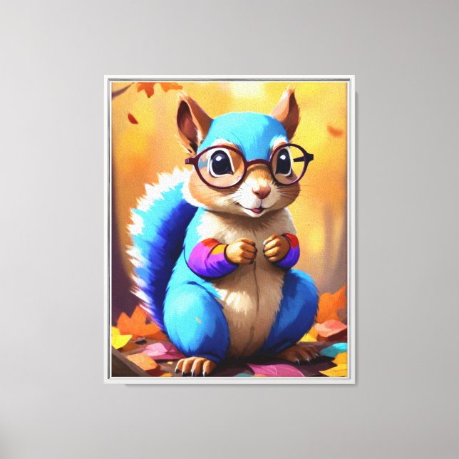 Cute Blue Squirrel with Glasses-56786 Canvas Print (Front)